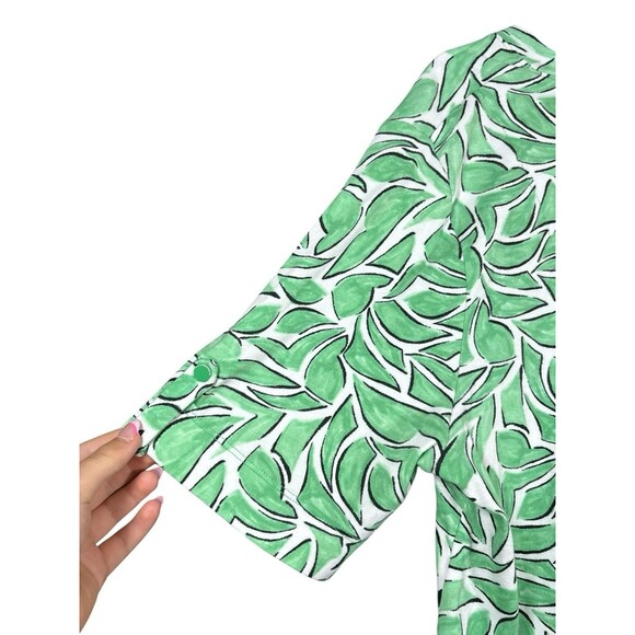 Chico’s‎ Size 3 XL Green White Leaf Print V-Neck Pima Cotton Elbow Sleeve Top - Picture 10 of 12